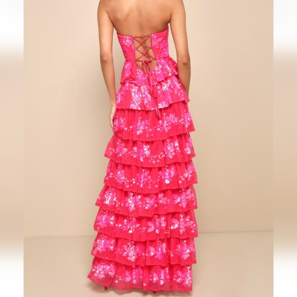 Nwot Lulu's Hot Pink Sequins Maxi Dress Small - Picture 4 of 8